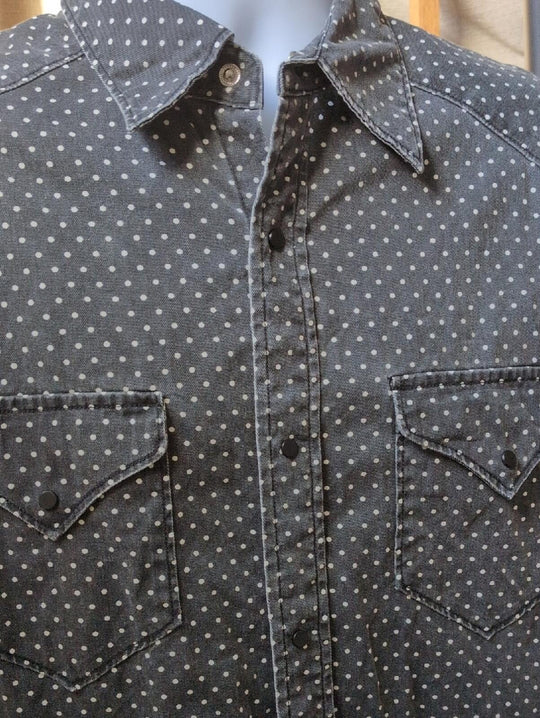 Man X One Teaspoon Men's Gray And White Dot Denim Snap Down Western Shirt -  M