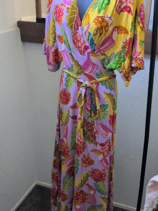 Farm Rio Mixed Beaks And Bananas Wrap Dress - Medium