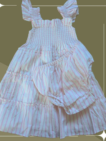 Quince Girls Organic Cotton Poplin Pink Candy Stripe Dress Size 3T