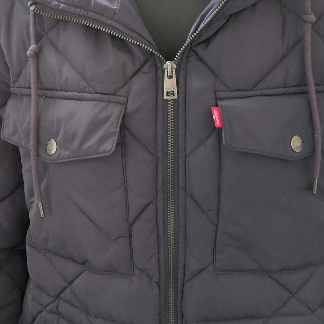 Levi's Diamond Sherpa Long Quilted Parka With Hood - Large