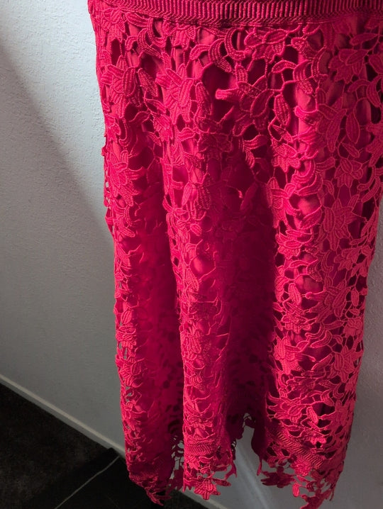 Eliza J Floral Lace Asymmetrical Midi Dress in red - US 10