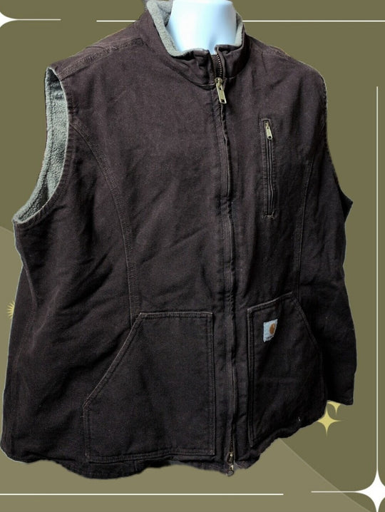 Women's Canvas Dark Brown Sherpa Carhartt Vest Size 3x
