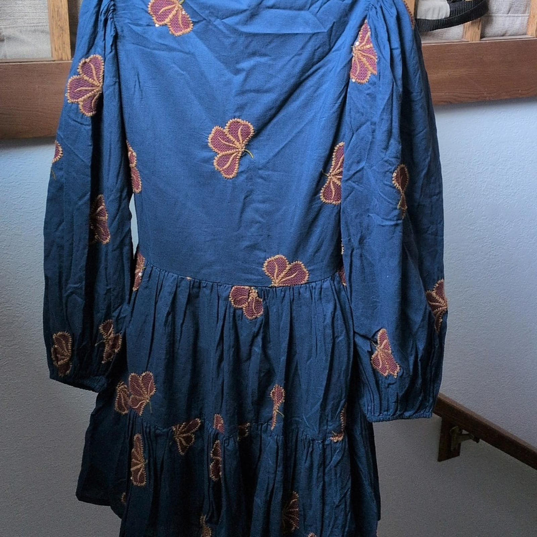 Oliphant Tuckernuck Almay Blue Long Sleeve Yoke Mini Dress - XXS