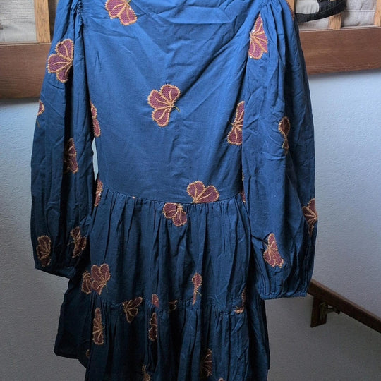 Oliphant Tuckernuck Almay Blue Long Sleeve Yoke Mini Dress - XXS