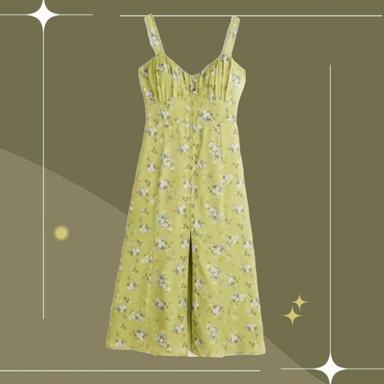 Abercrombie And Fitch Green Floral Button Down Midi Dress - Large