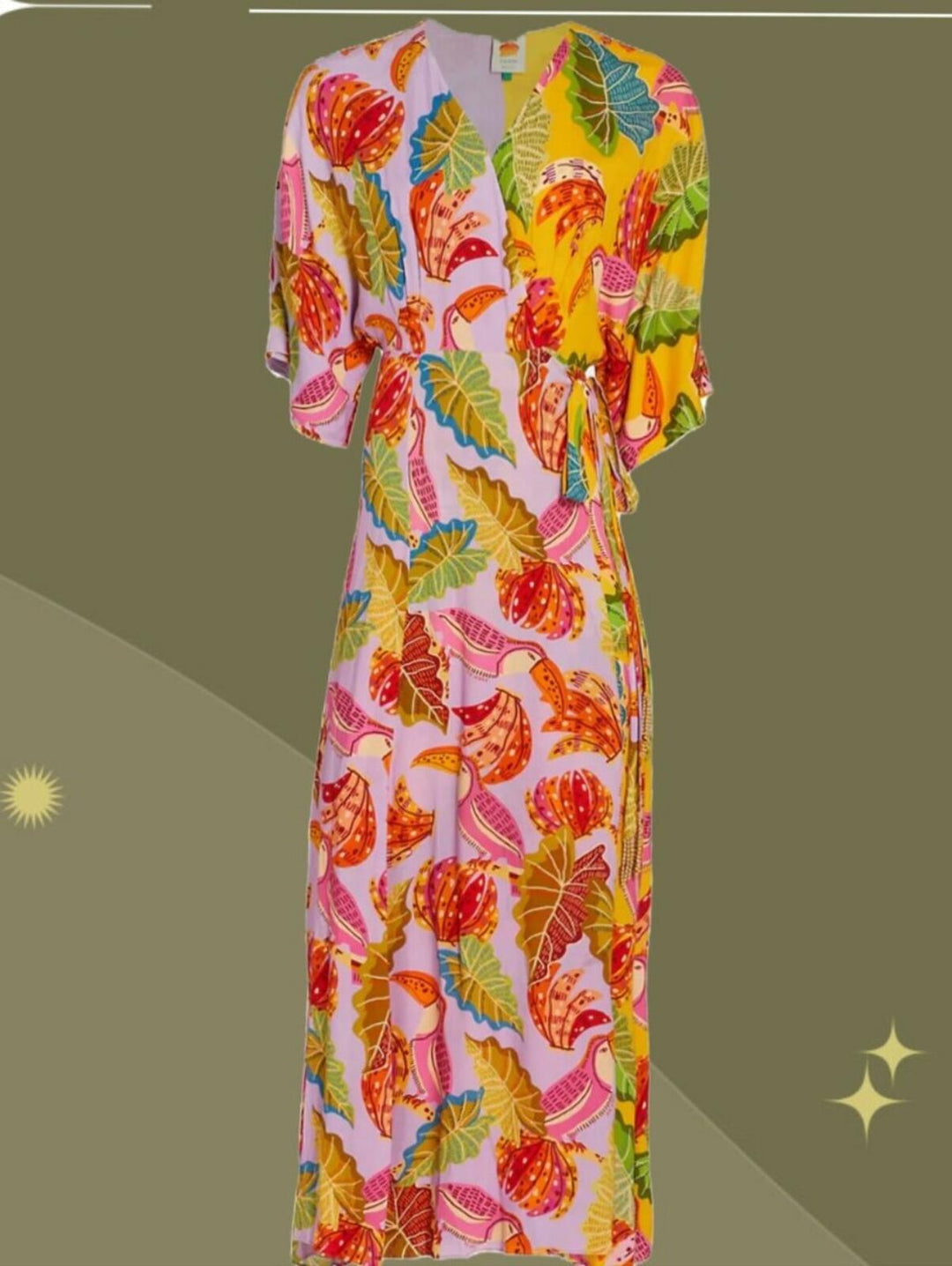 Farm Rio Mixed Beaks And Bananas Wrap Dress - Medium