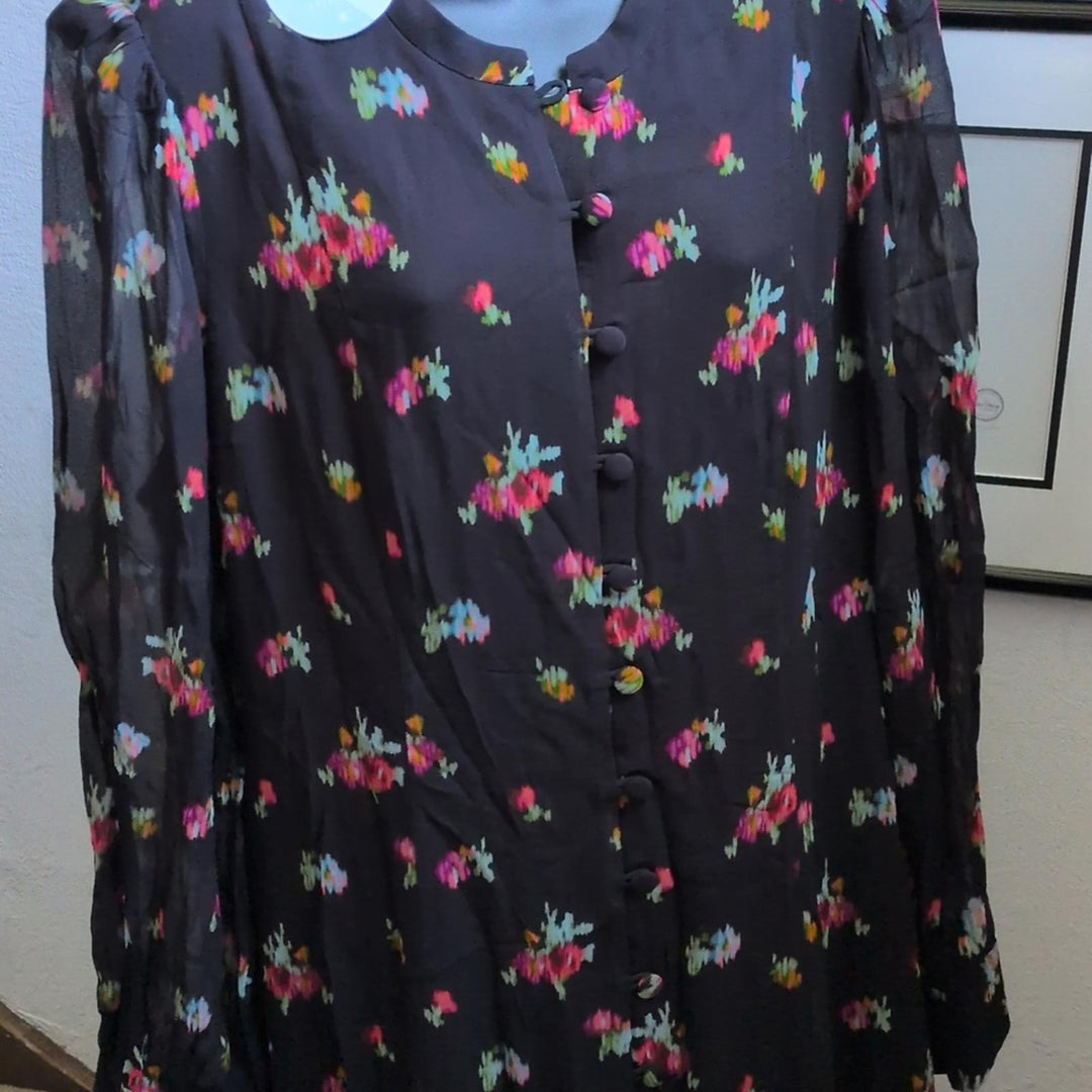 Hill House Cindra Dress In Black Ikat Floral - XL