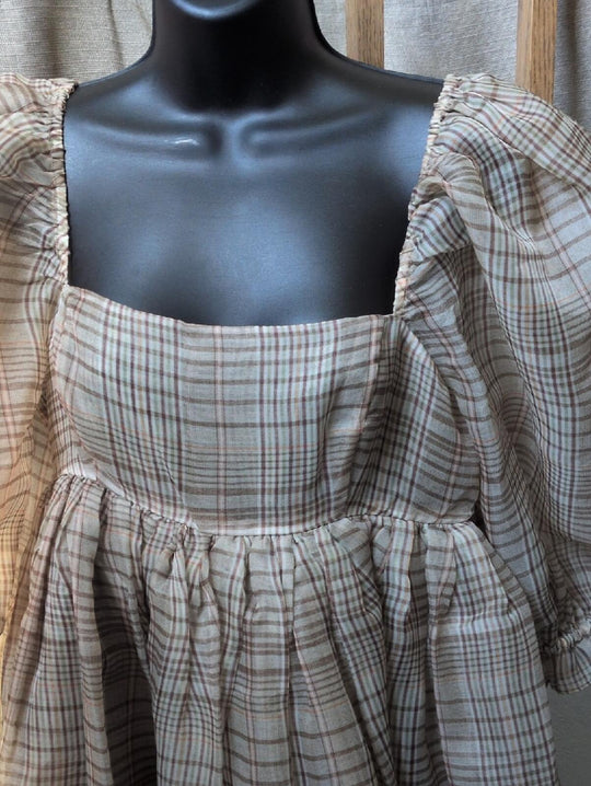 Selkie Plaid Puff Mini Dress - M