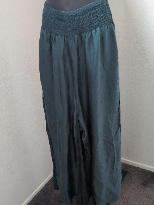 Kantha Bae Silky Emerald Palazzo Wide Leg Pant Osfm