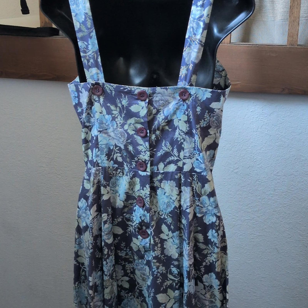 Laura Ashley Blue Floral Button Back Dress - US 8