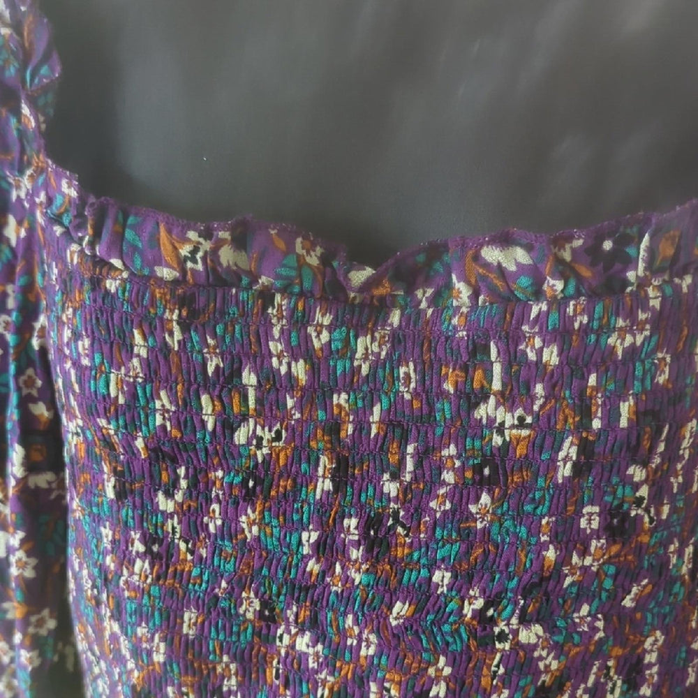 Band Of The Free Purple Smocked Floral Agathe Top - Medium