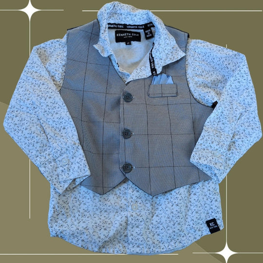 Kenneth Cole, New York button-down boys floral shirt w/ removable vest size 2T