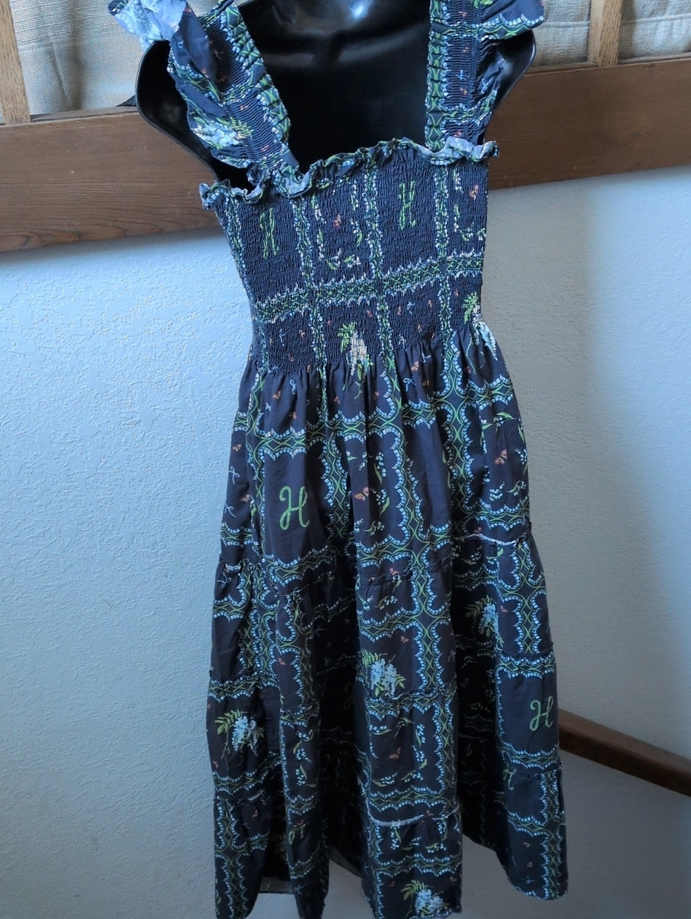 Hill House Home Midi Ellie Nap Dress Trailing Fern / Navy Multi pattern - Small
