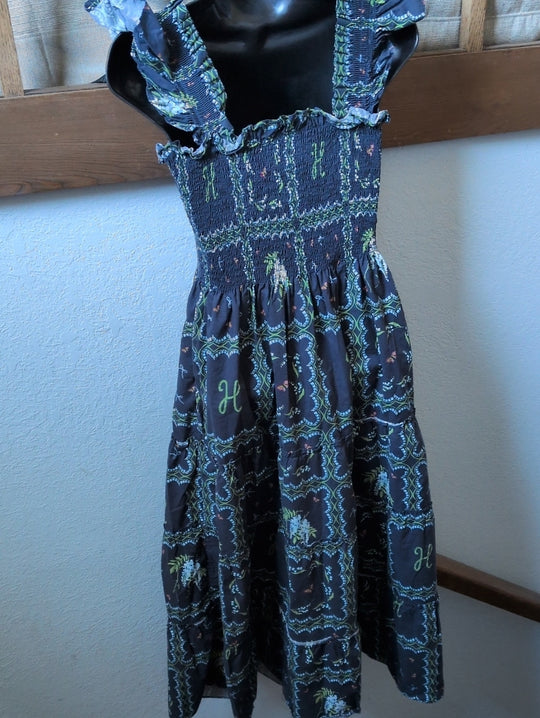 Hill House Home Midi Ellie Nap Dress Trailing Fern / Navy Multi pattern - Small