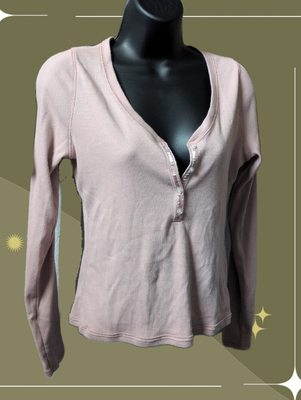 Abercrombie And Fitch Light Mauve Cropped Henley Shirt Size M