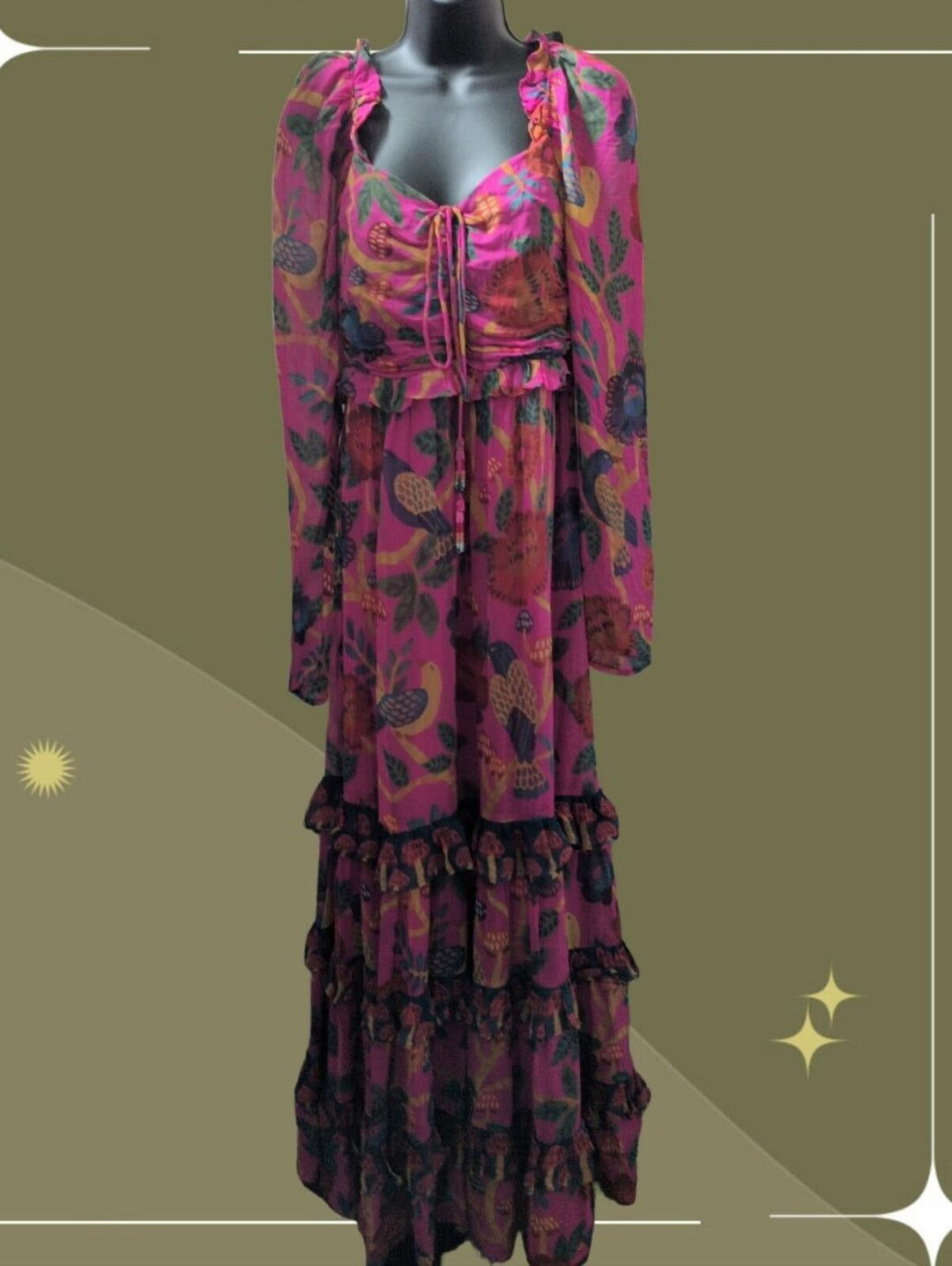 FARM Rio Sweet Forest pink floral print long-sleeve maxi dress - Small