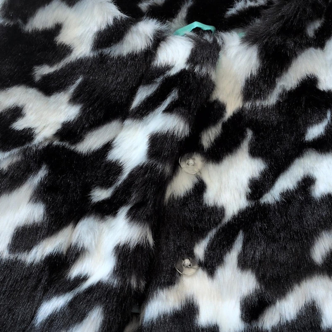Janie And Jack Bonjour Black And White Faux Fur Coat