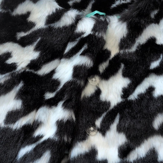 Janie And Jack Bonjour Black And White Faux Fur Coat