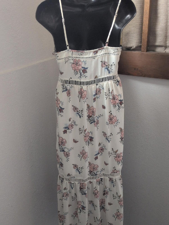 Abercrombie And Fitch Creme Bird And Butterfly Floral Maxi Dress - XSP