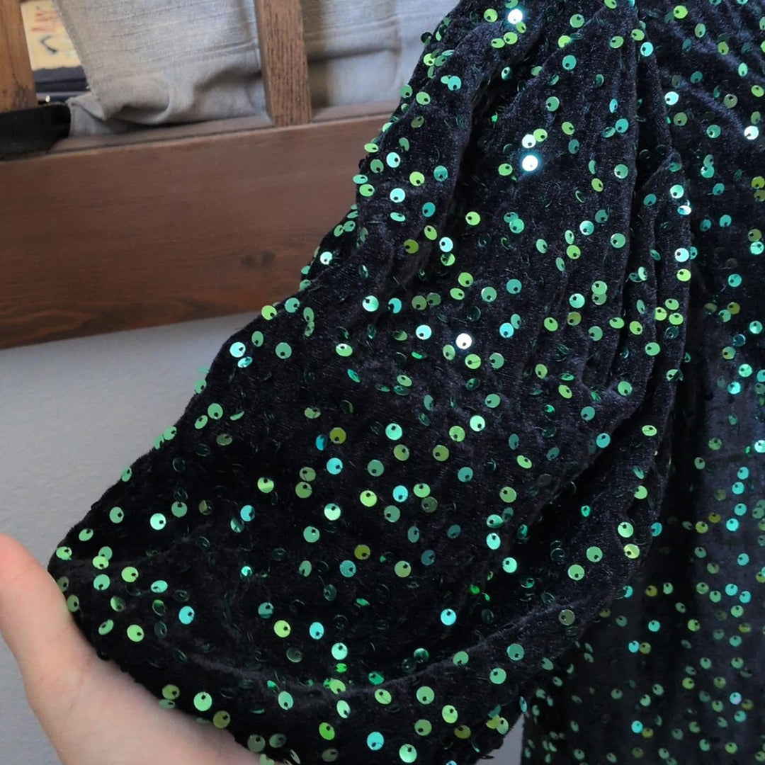 Ivy City Co Vivian Green Velvet Sparkle Holiday Dress - Large