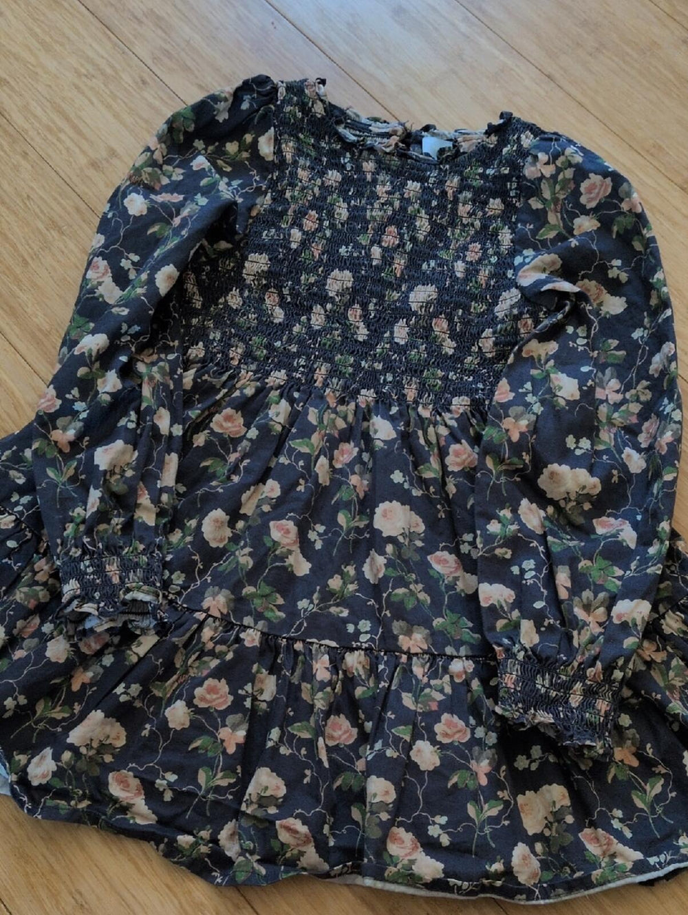 Girls Hill House Viviana Long Sleeve Nap Dress In Navy Floral - 4/5