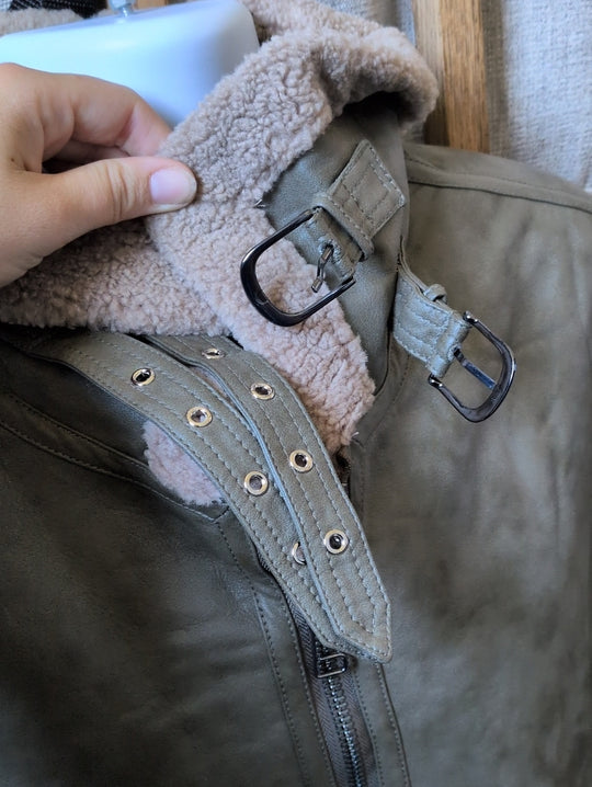 'Madden'  olive Vegan Shearling Aviator Jacket from House of CB - Large