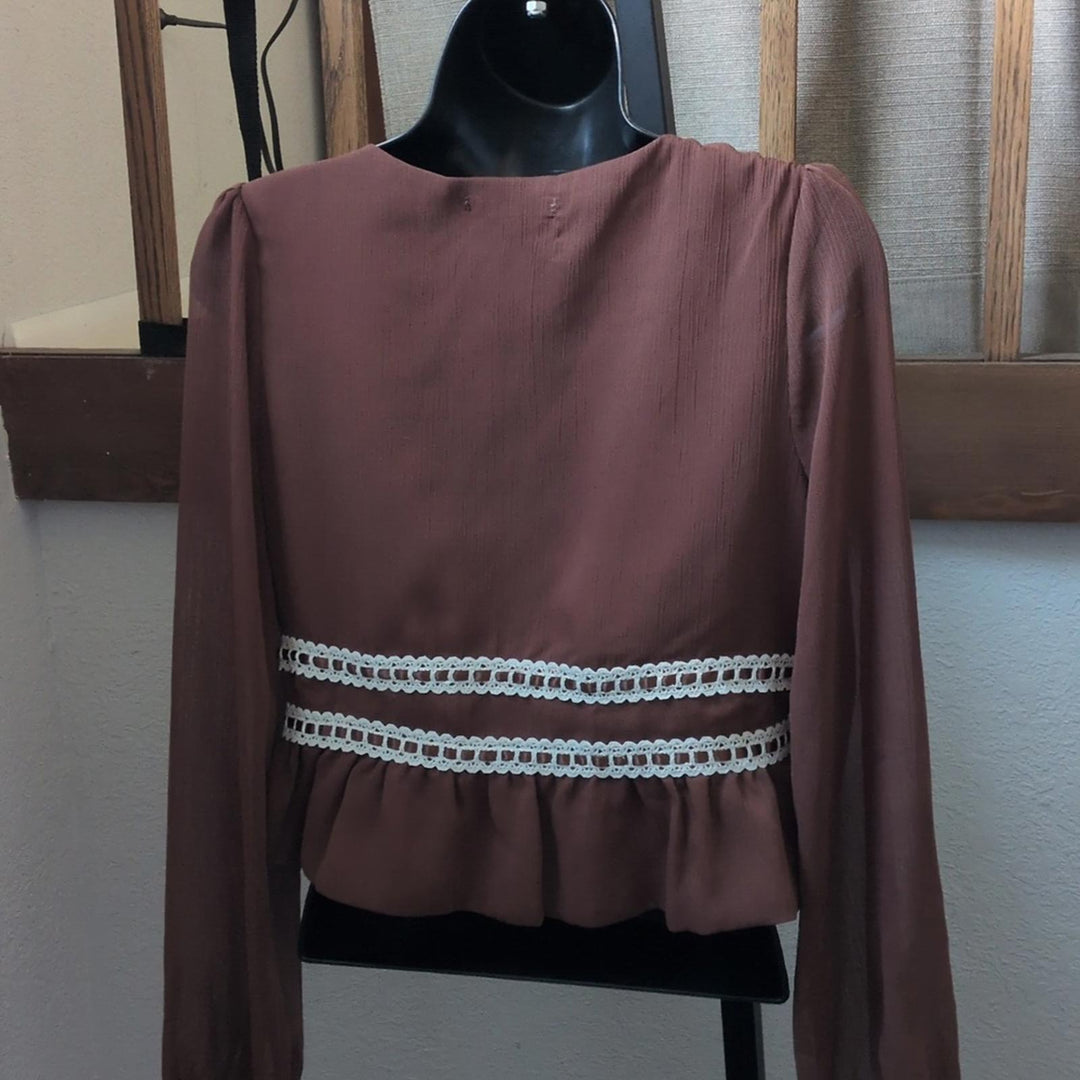 BaeVely Sheer Sleeve Tie Top - Small