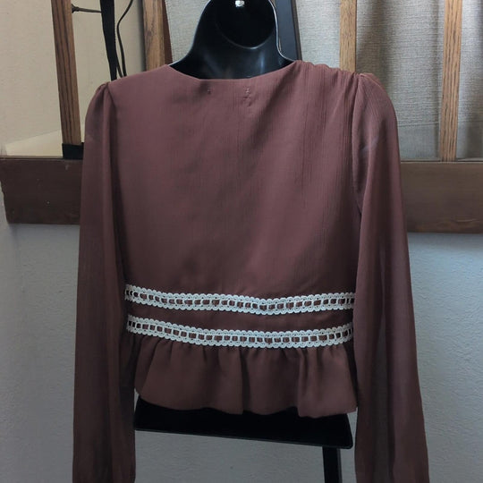 BaeVely Sheer Sleeve Tie Top - Small