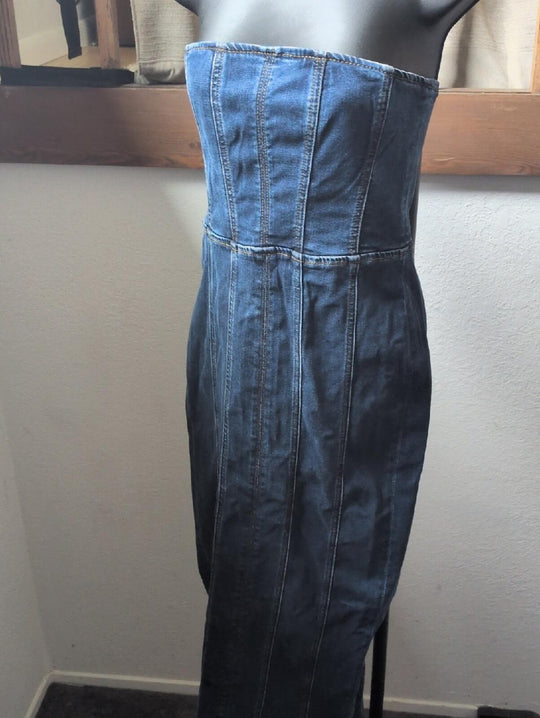 Reformation Anais Strapless Denim Midi Dress  - Size  US 0