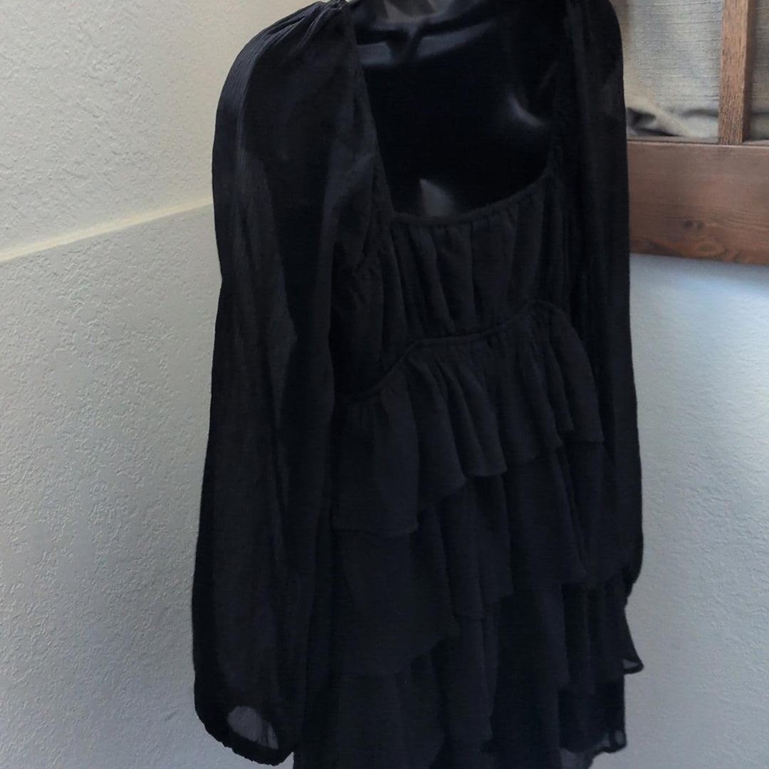 Abercrombie Black Tiered Long Sheer Sleeve Mini Dress