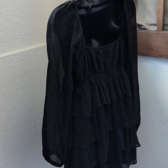 Abercrombie Black Tiered Long Sheer Sleeve Mini Dress