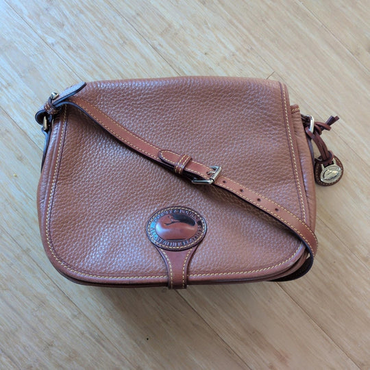 Vintage Dooney And Bourke All Weather Leather Western Leather Saddle Bag