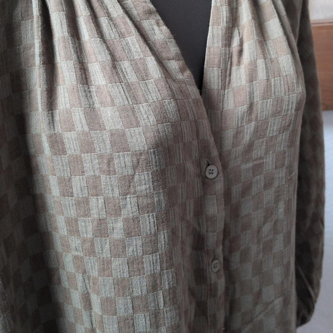 Neuflora Checkered Tie Gingham Dress In Sage Green - XS