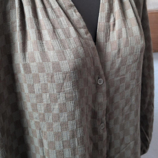 Neuflora Checkered Tie Gingham Dress In Sage Green - XS