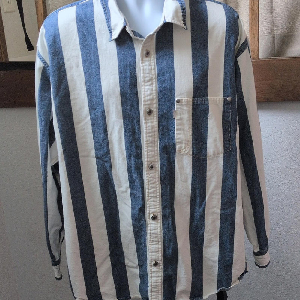 Vintage Levi's Silver Tab Striped Denim Shirt - Large