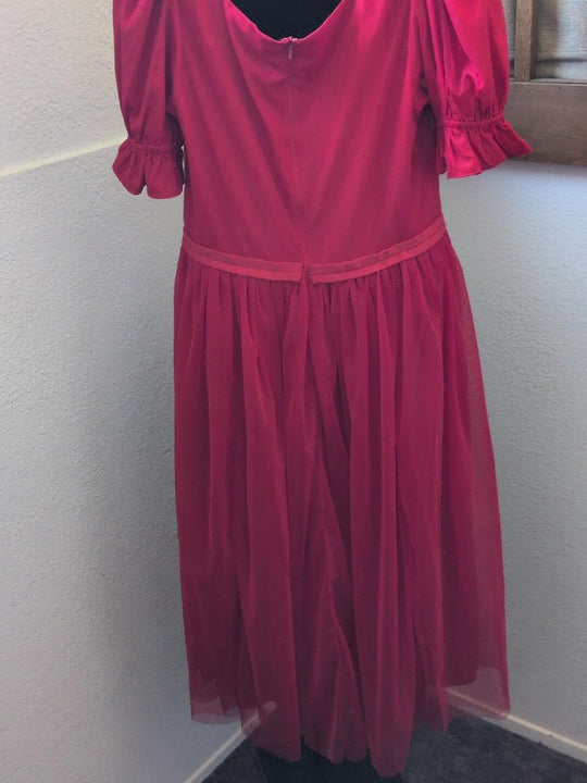 Red tulle puff-sleeve fit-and-flare dress by Ivy City Co - Large