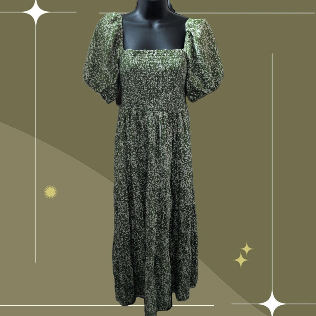 Abercrombie & Fitch smocked bodice linen-blend midi dress - Medium