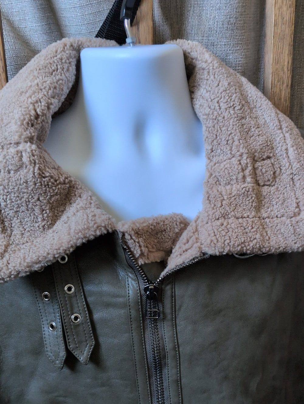 'Madden'  olive Vegan Shearling Aviator Jacket from House of CB - Large