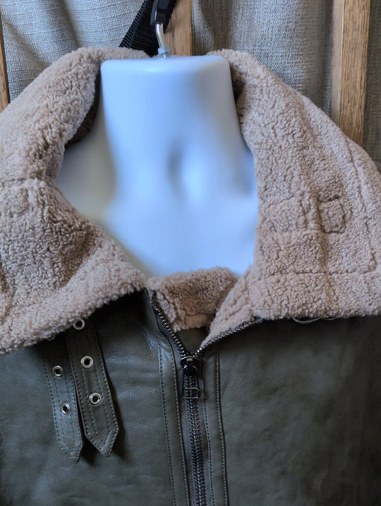 'Madden'  olive Vegan Shearling Aviator Jacket from House of CB - Large