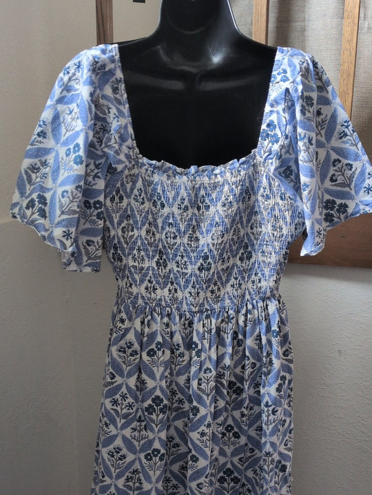 Pink City Prints Sky Blue Trellis Floral Lolita Maxi Dress - Medium