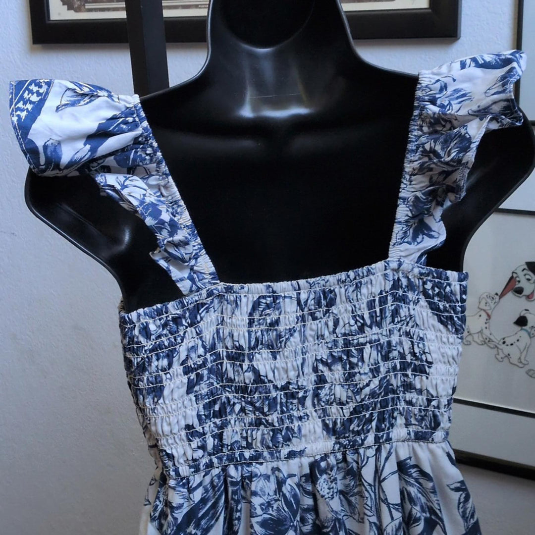 Abercrombie Ruffle Smocked Midi Dress In Blue Floral