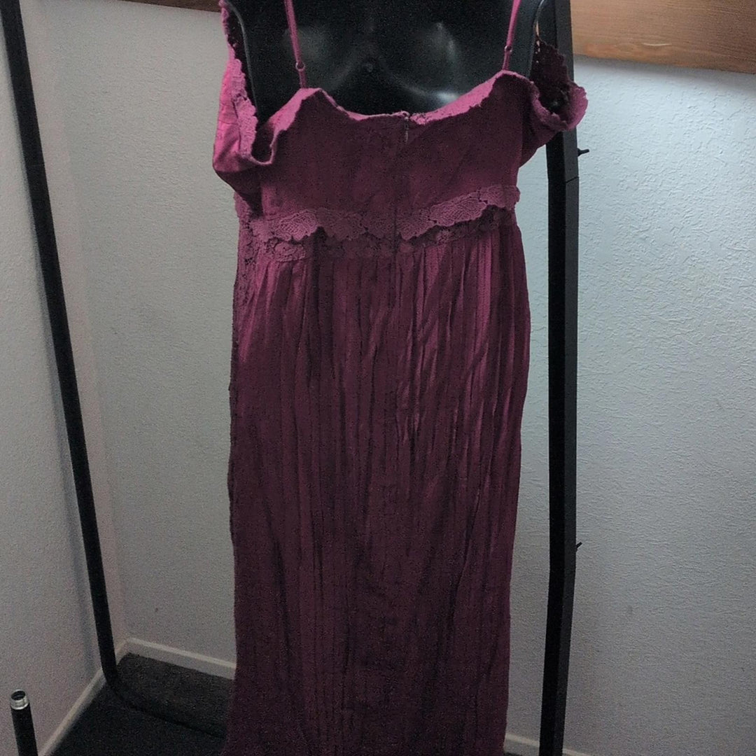 Farm Rio Lace Trim Burgundy Dress - Large