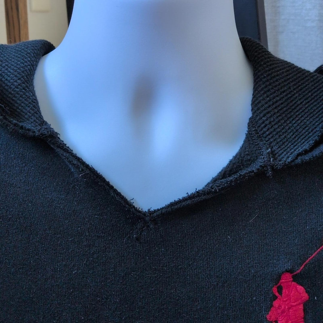 Men's**Distressed** Polo Ralph Lauren Vintage Big Pony Black Hoodie  - Small
