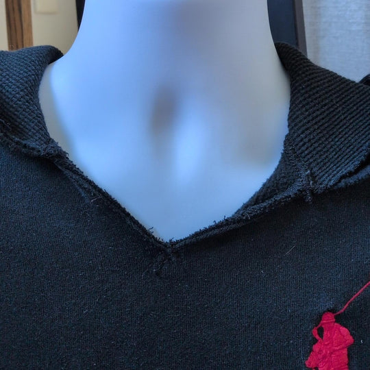 Men's**Distressed** Polo Ralph Lauren Vintage Big Pony Black Hoodie  - Small