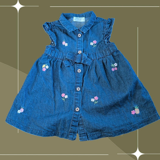 Mayoral Girls Denim Floral Dress - 3-6 mo