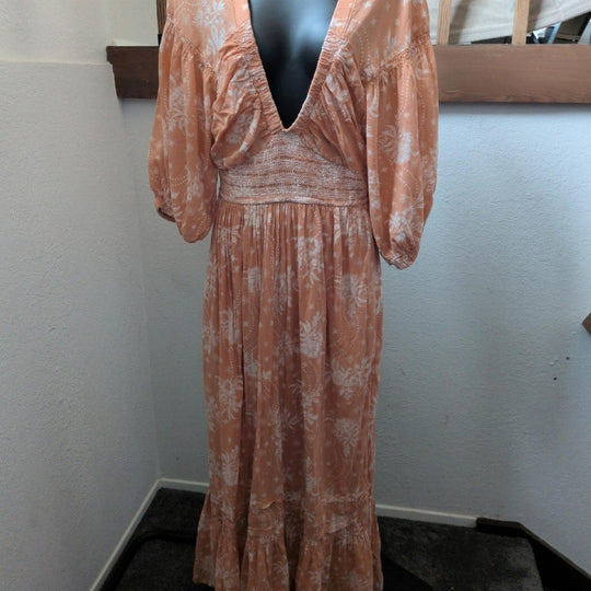Free People Golden Hour Maxi Dress In Sable Size S *Sleeve Stitched Error*