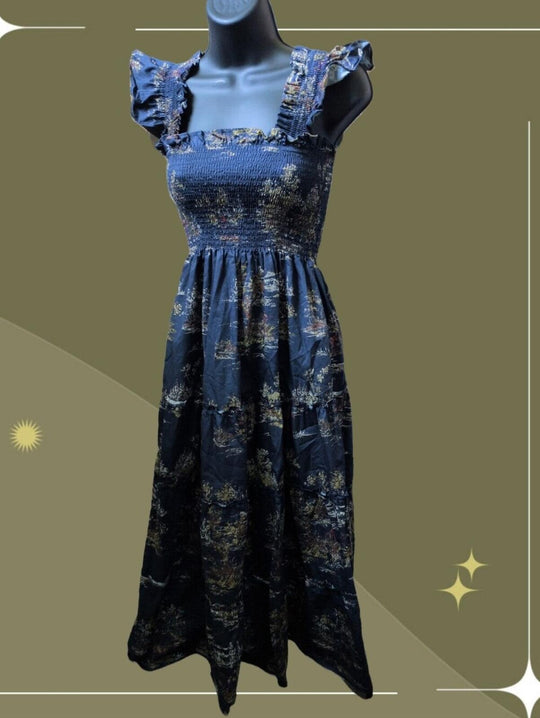 Hill House Home The Ellie Nap Dress in Navy Equestrian Toile - XXS