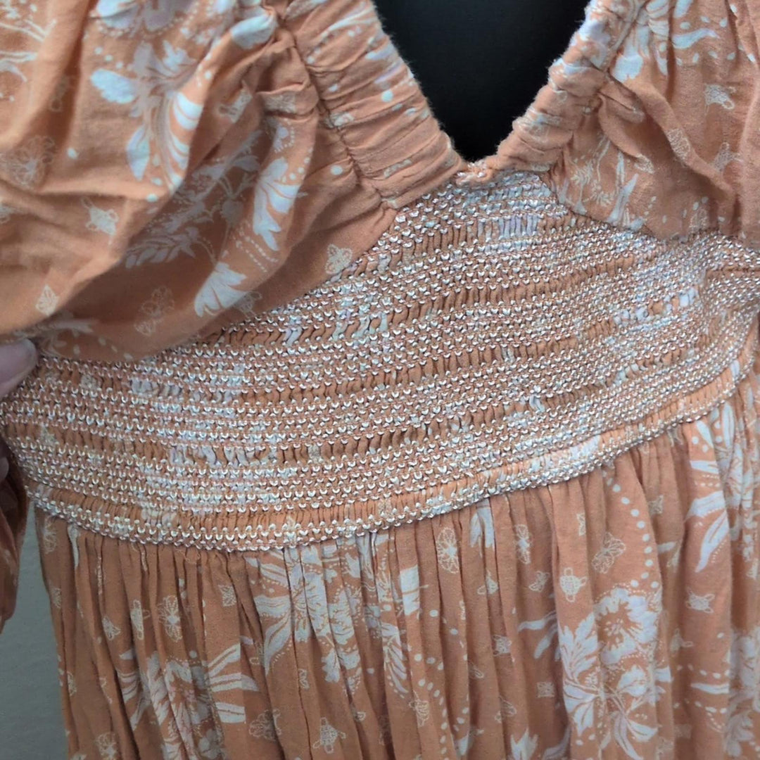 Free People Golden Hour Maxi Dress In Sable Size S *Sleeve Stitched Error*