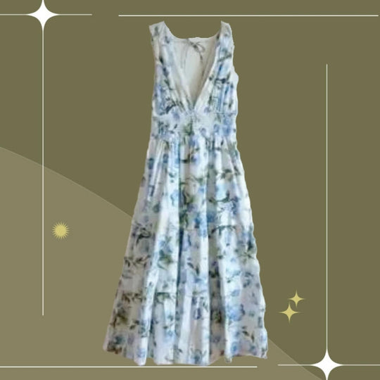 Abercrombie & Fitch Blue Floral V-neck Midi Dress.- Small