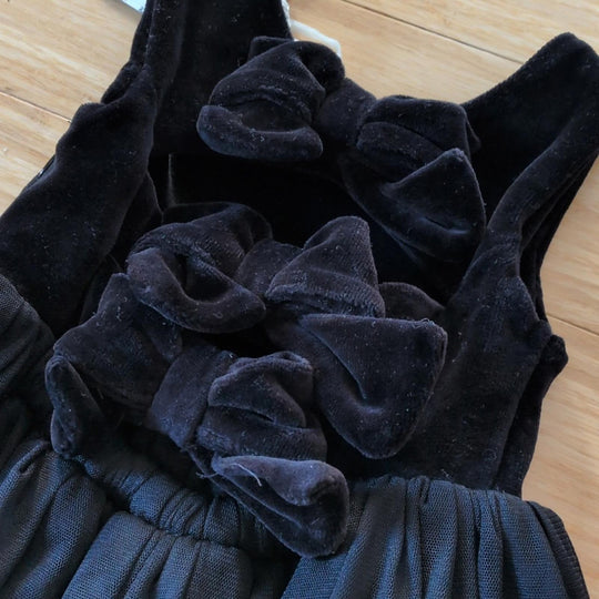 Kate Quinn Sleeveless Back Bow Tulle Dress In  Black Tulle Velvet -  6-12 Mo